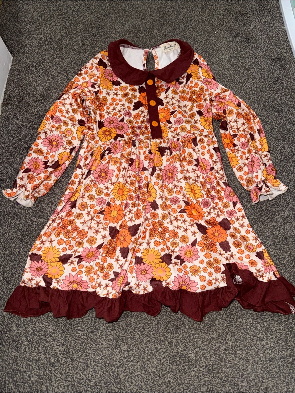 Girls Boutique Fall Floral Dress Peter Pan Collar Size 6
